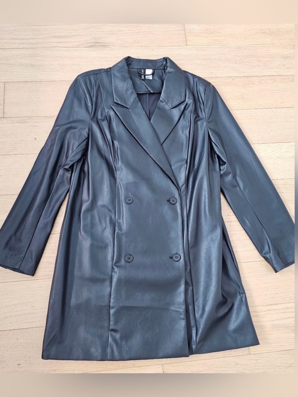H&M Black Faux Leather Double-Breasted Blazer / Jacket Medium NWOT